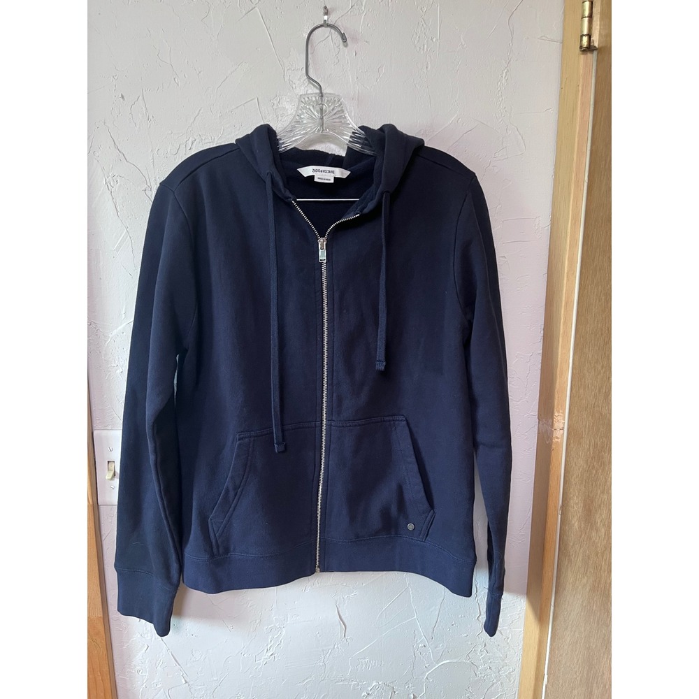 Zadig & Voltaire Navy Blue Comfy Flashlight Strass Zip Hoodie Rhinestone Large